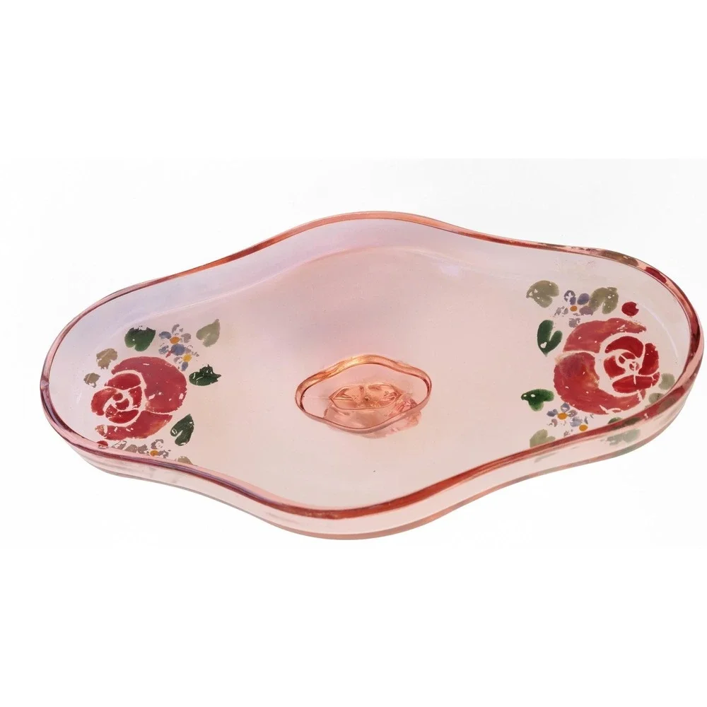 Cambridge Glass Peach-Blo Vintage Vanity Dish Hand Painted